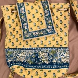 Rare Retired  Vera Bradley “Katherine” Yellow/Blue Drawstring Backpack
